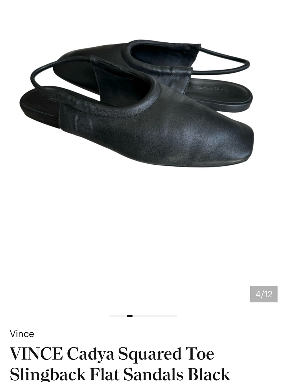 VINCE Cadya Squared Toe Slingback Flat Sandals Black Sheepskin Leather - Picture 5 of 7